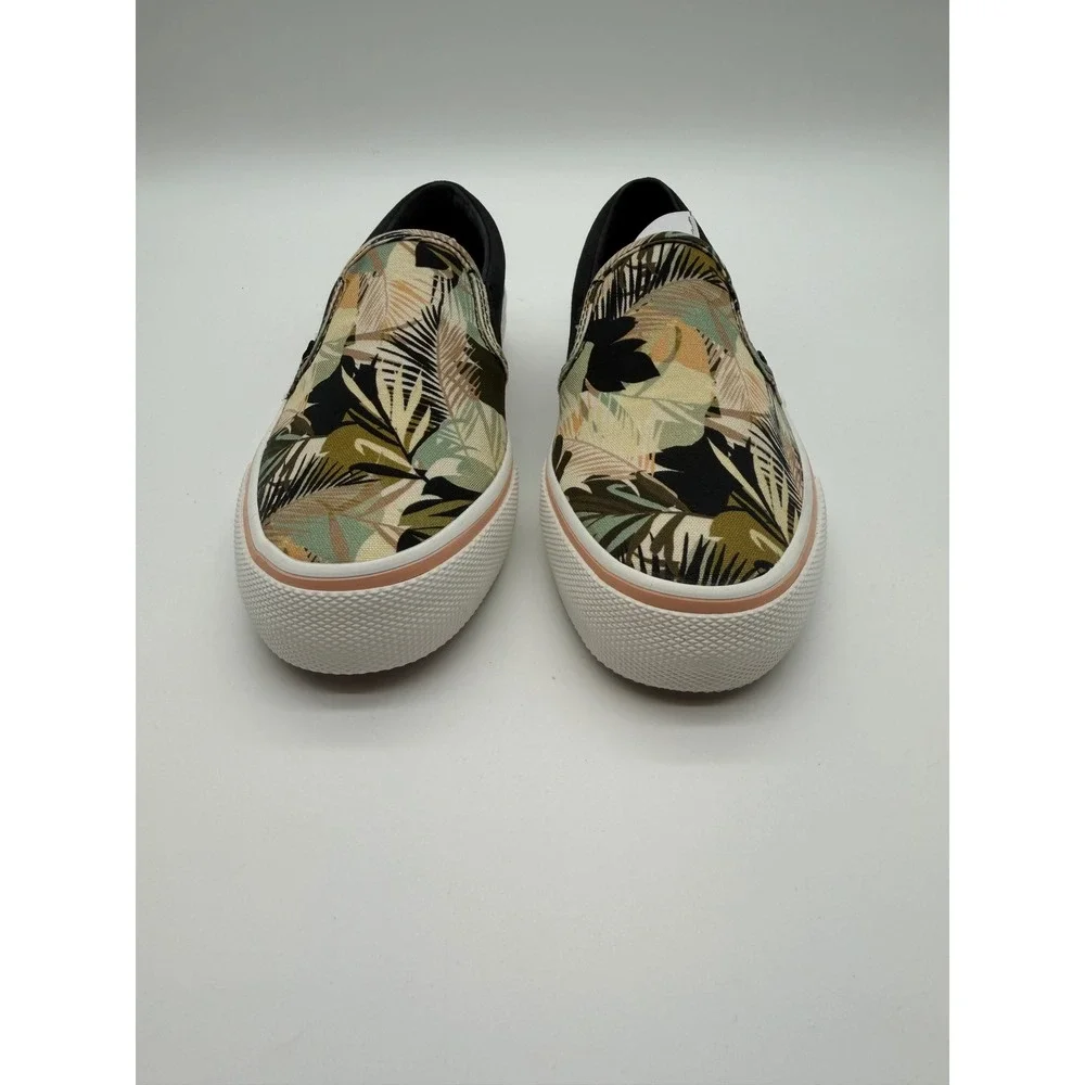 Keds Double Decker Tropical Palm Print Slip On Sneakers Black Green 5M
